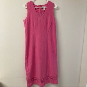 Pink Sleeveless Linen Dress with Crochet Hem